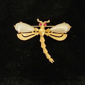 Vintage Trifari Dragonfly Brooch - Faux Pearl Wings